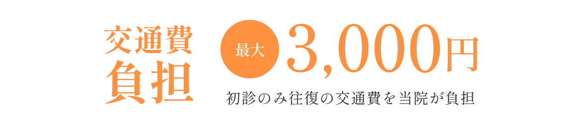交通費負担最大3000円 初診のみ往復の交通費を当院が負担
